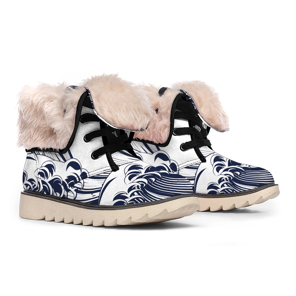 Japanese Kanagawa Wave Print Winter Boots