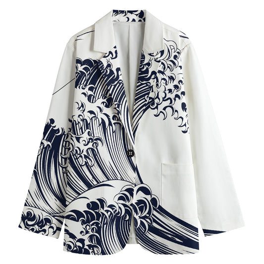 Japanese Kanagawa Wave Print Women's Blazer