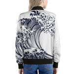 Japanese Kanagawa Wave Print Women's Bomber Jacket