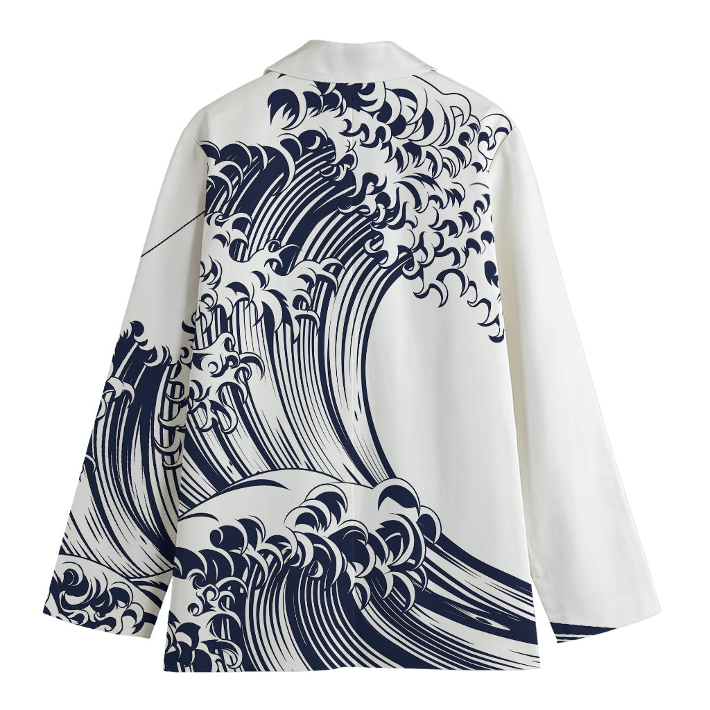 Japanese Kanagawa Wave Print Women's Cotton Blazer