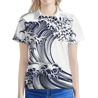 Japanese Kanagawa Wave Print Women's Polo Shirt