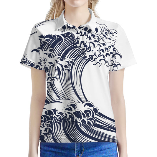 Japanese Kanagawa Wave Print Women's Polo Shirt