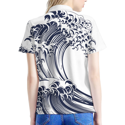 Japanese Kanagawa Wave Print Women's Polo Shirt