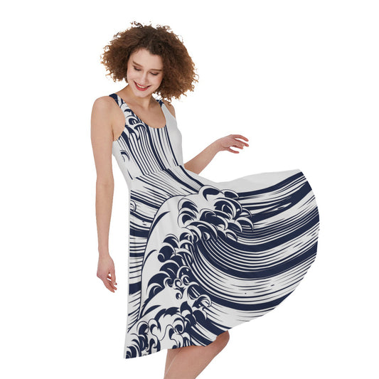 Japanese Kanagawa Wave Print Women's Sleeveless Dress