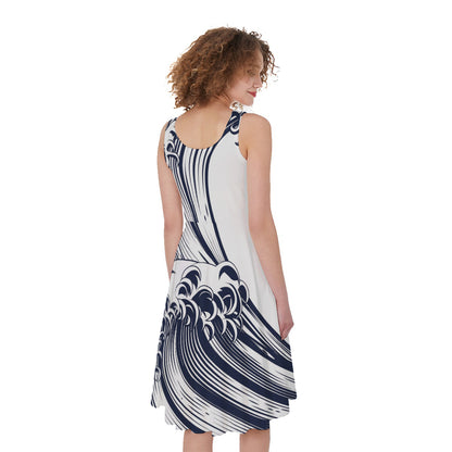 Japanese Kanagawa Wave Print Women's Sleeveless Dress