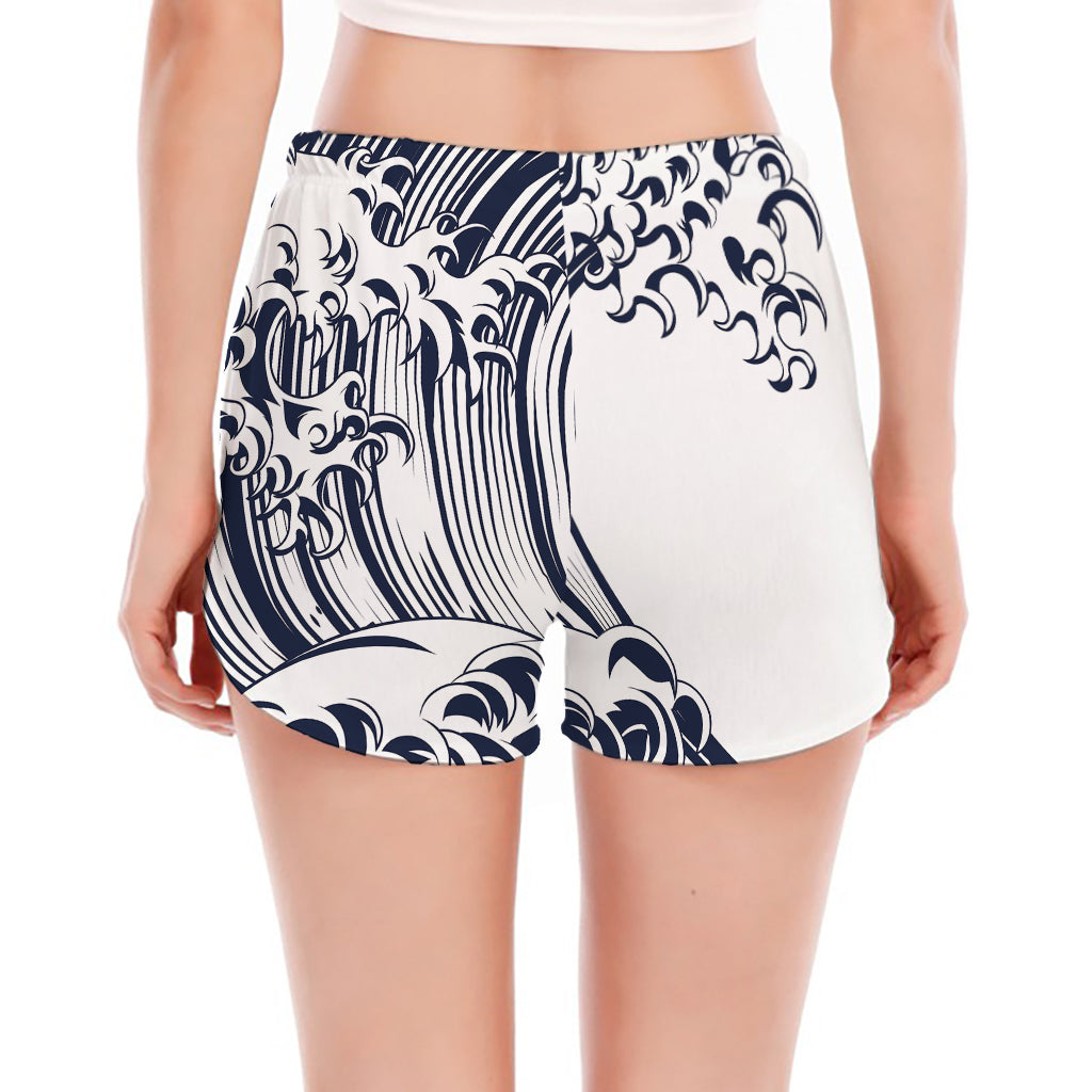 Japanese Kanagawa Wave Print Women's Split Running Shorts