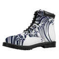 Japanese Kanagawa Wave Print Padded Collar Lace Up Boots