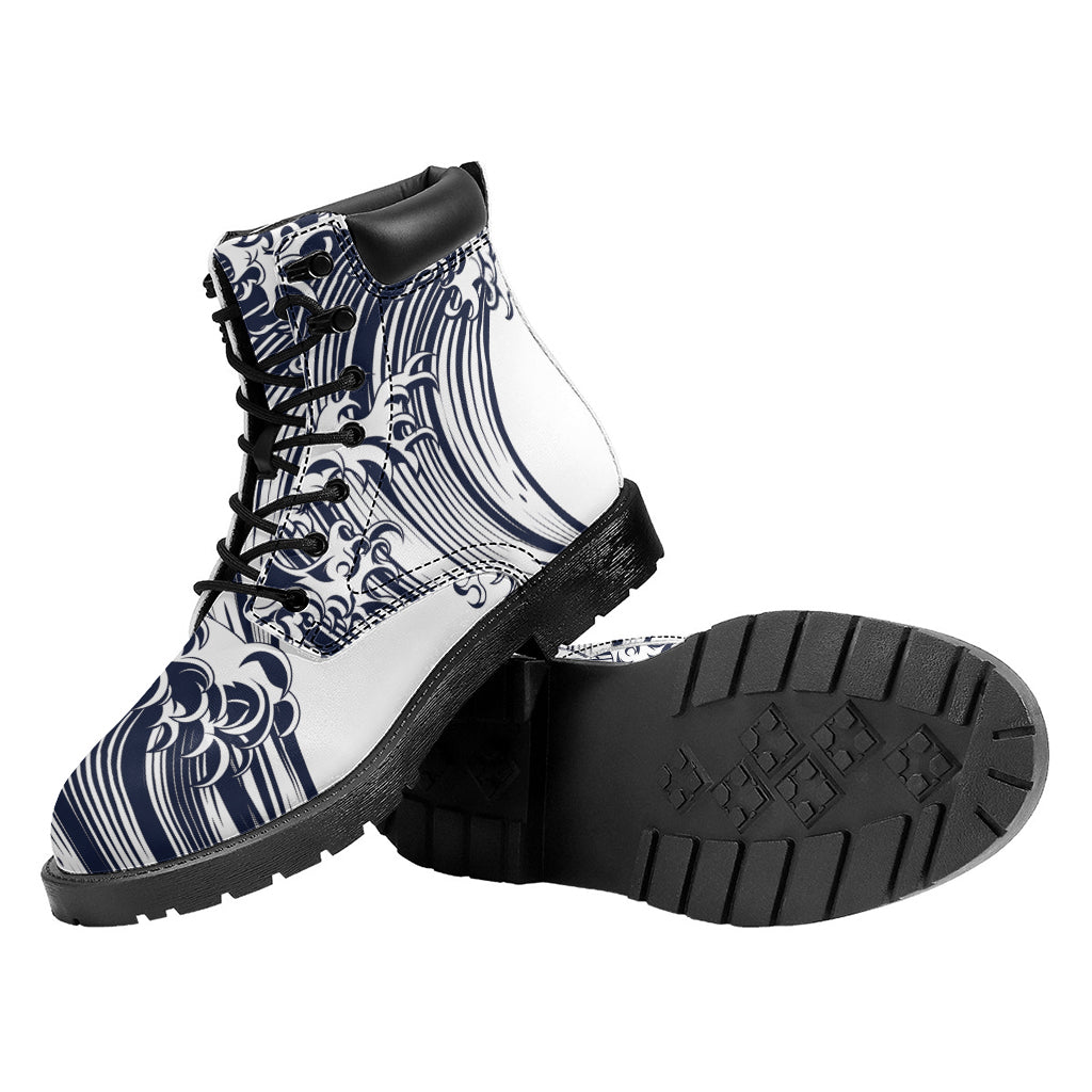 Japanese Kanagawa Wave Print Work Boots