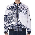 Japanese Kanagawa Wave Print Zip Sleeve Bomber Jacket