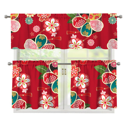 Japanese Kimono Pattern Print 3 Piece Kitchen Curtains