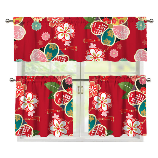 Japanese Kimono Pattern Print 3 Piece Kitchen Curtains