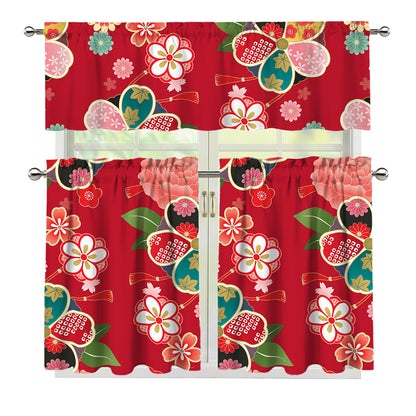 Japanese Kimono Pattern Print 3 Piece Kitchen Curtains