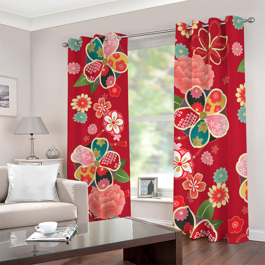 Japanese Kimono Pattern Print Blackout Grommet Curtains