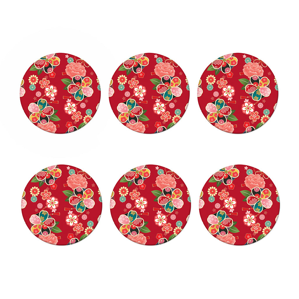 Japanese Kimono Pattern Print Coaster Set