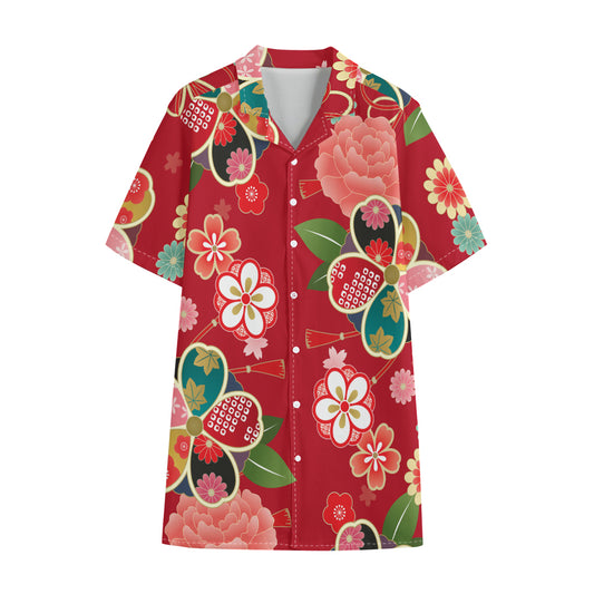 Japanese Kimono Pattern Print Cotton Hawaiian Shirt