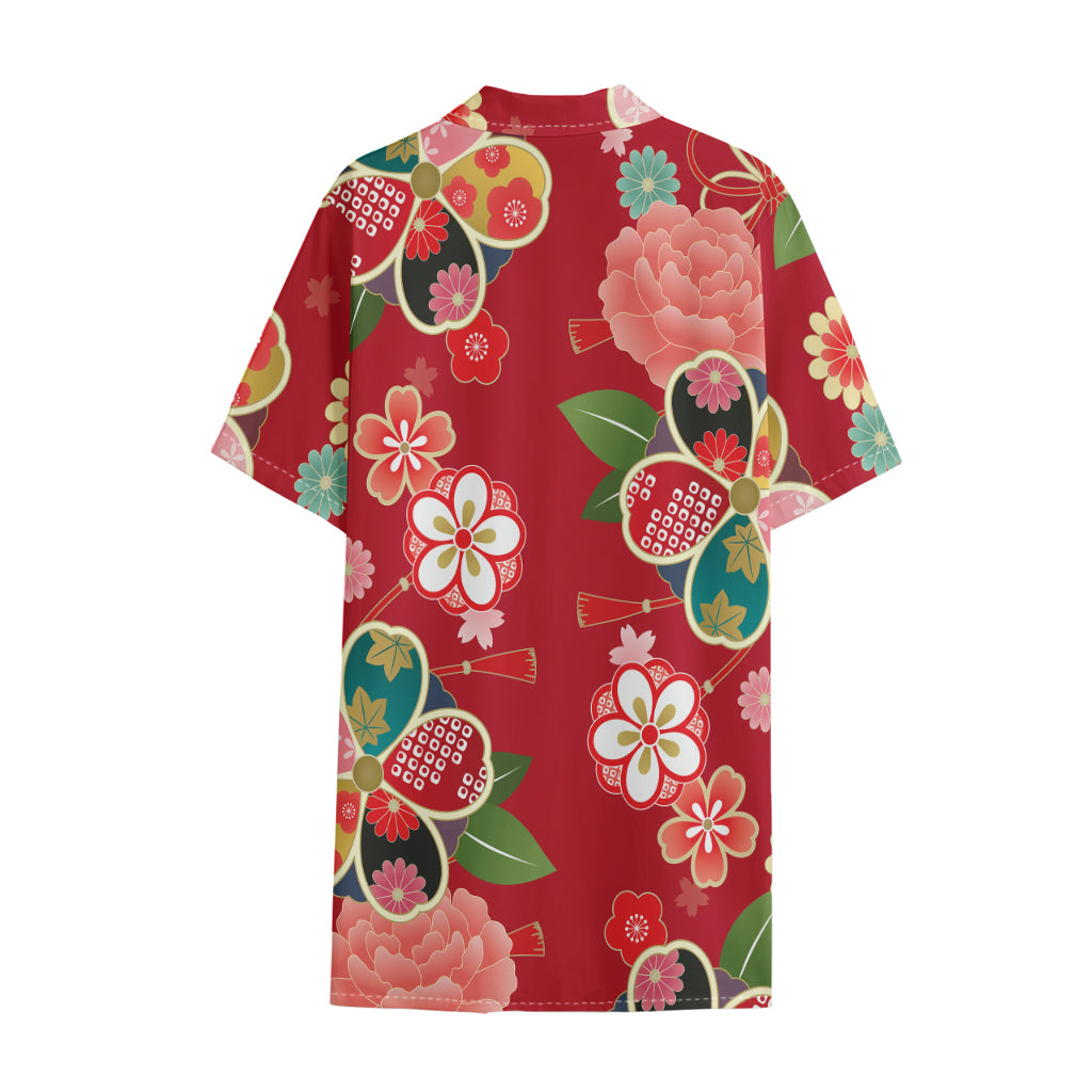 Japanese Kimono Pattern Print Cotton Hawaiian Shirt