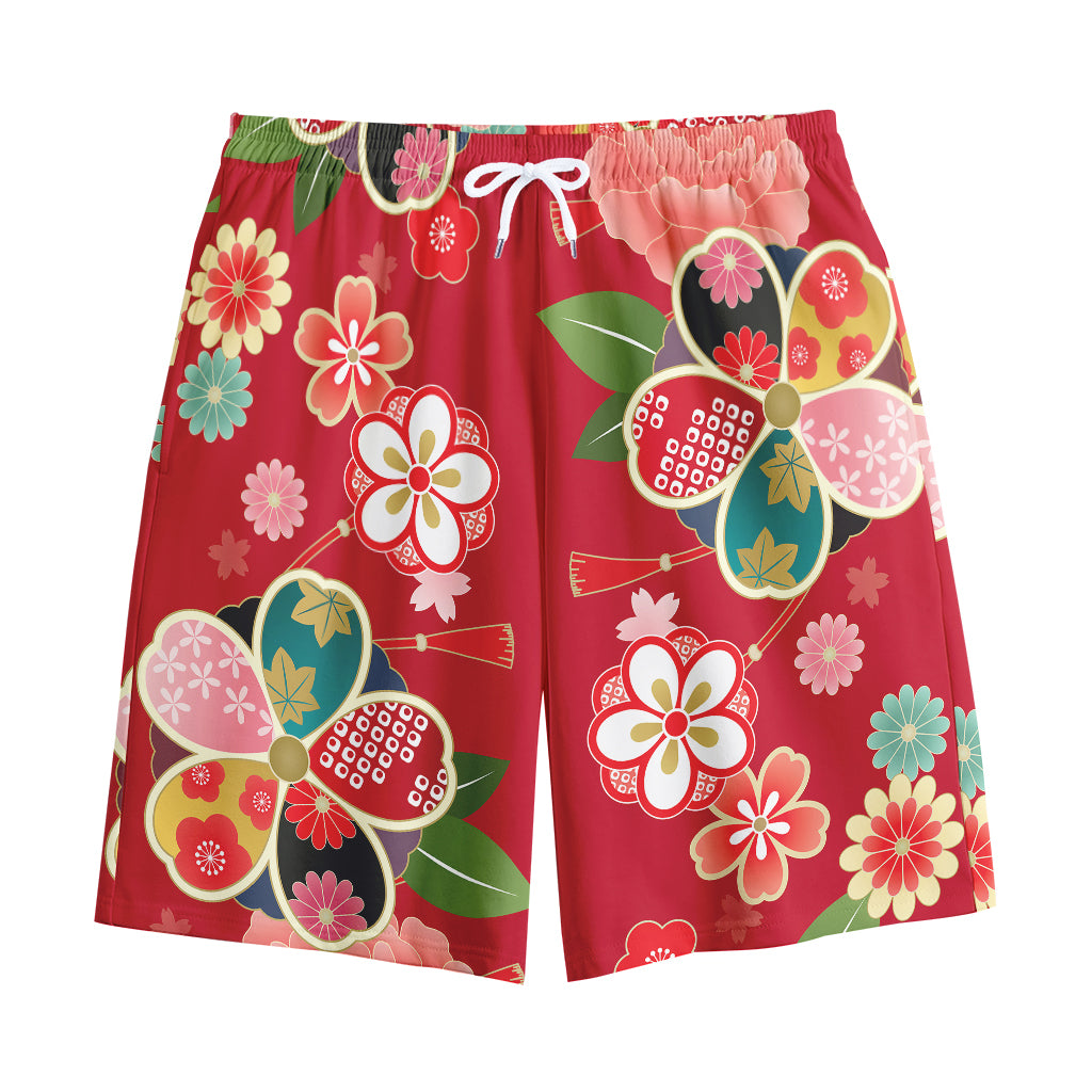 Japanese Kimono Pattern Print Cotton Shorts