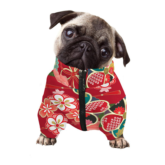 Japanese Kimono Pattern Print Dog Zip Up Jacket