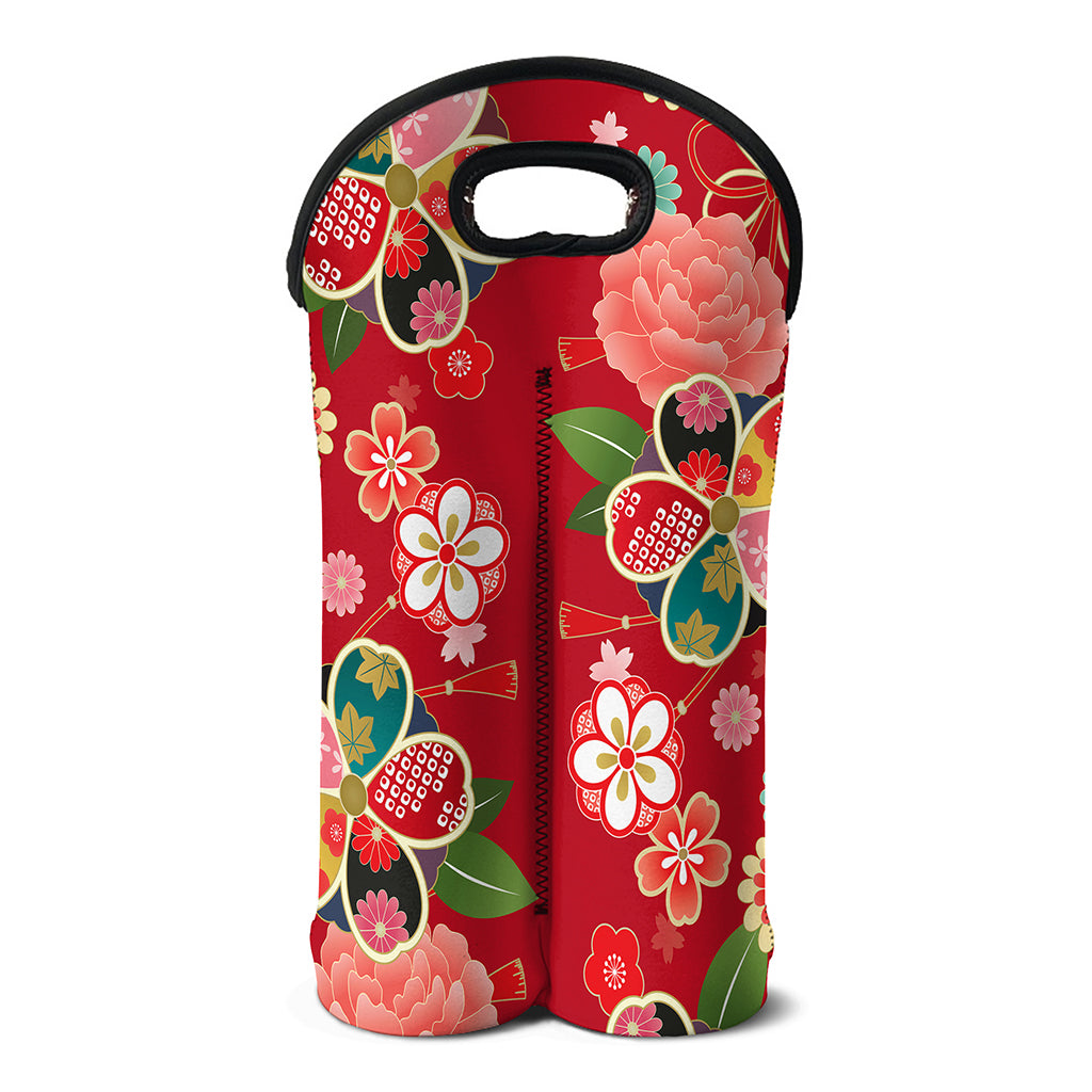 Japanese Kimono Pattern Print Double Neoprene Wine Tote