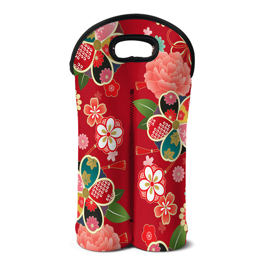 Japanese Kimono Pattern Print Double Neoprene Wine Tote