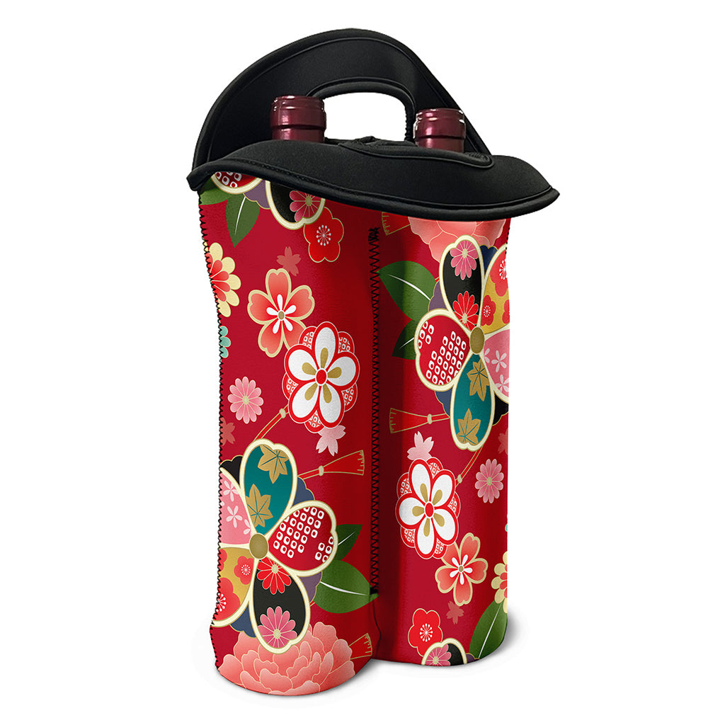 Japanese Kimono Pattern Print Double Neoprene Wine Tote