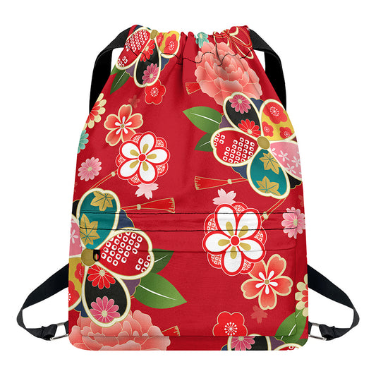 Japanese Kimono Pattern Print Drawstring Backpack