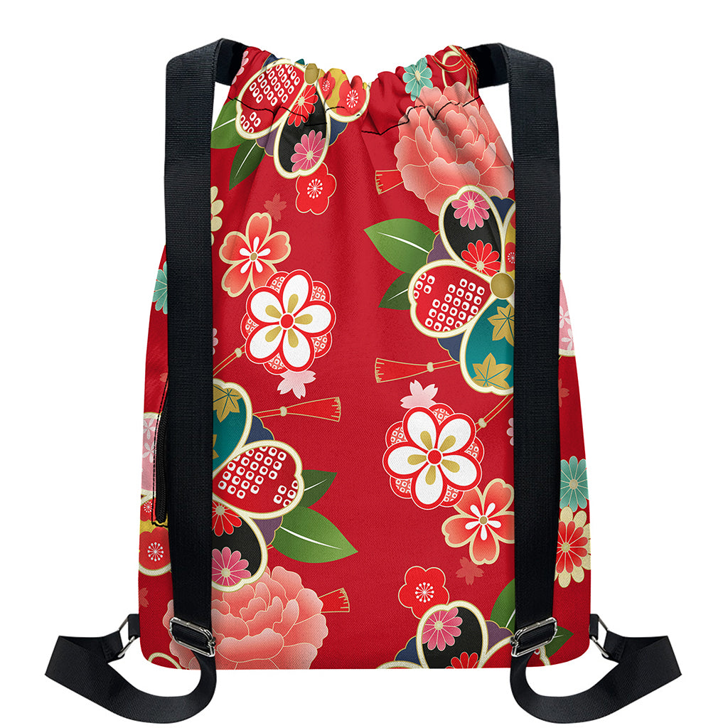 Japanese Kimono Pattern Print Drawstring Backpack