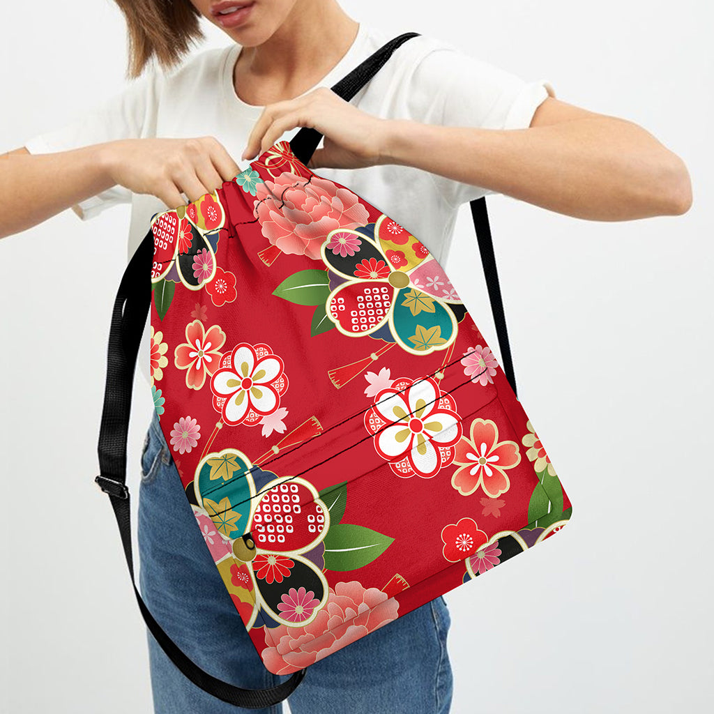 Japanese Kimono Pattern Print Drawstring Backpack