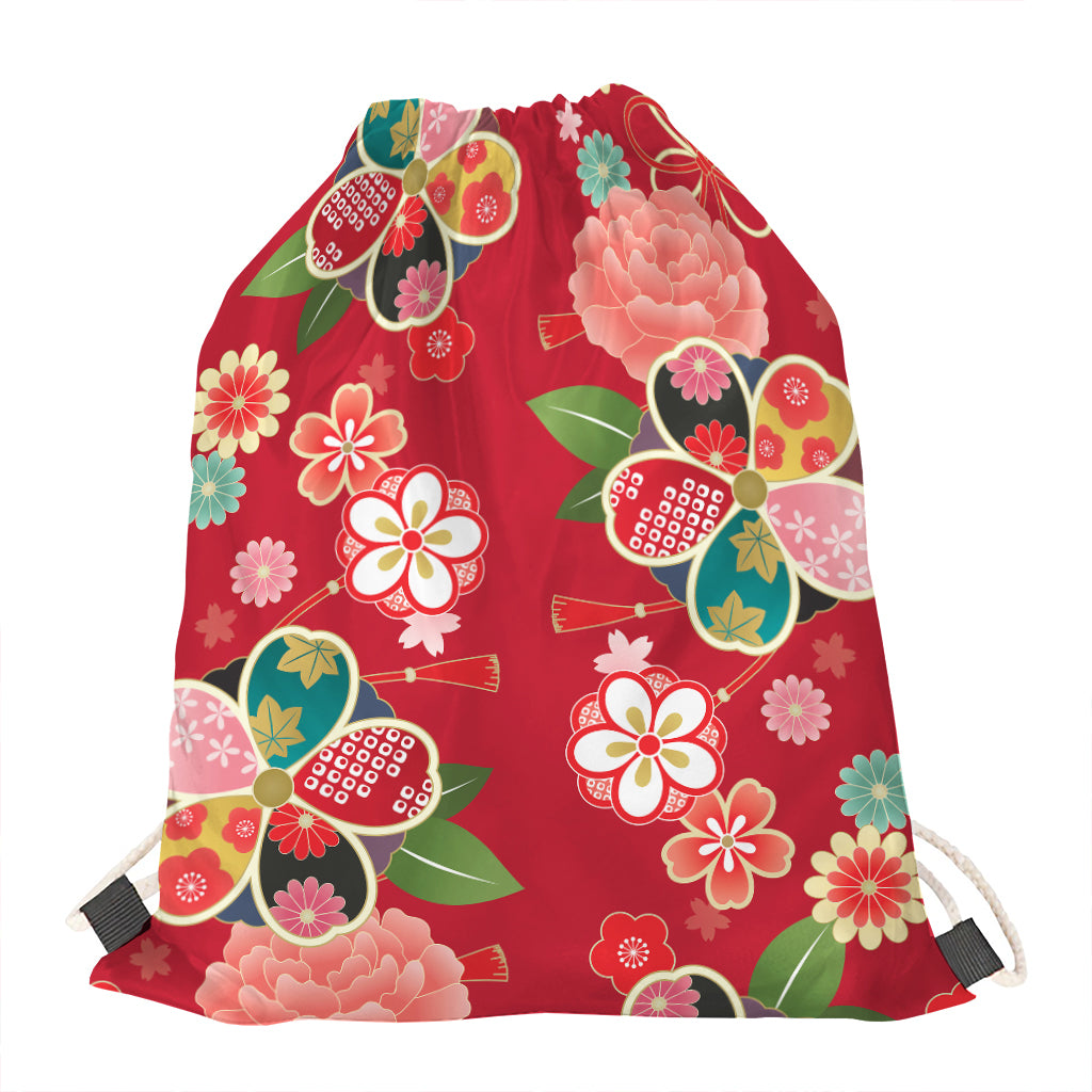 Japanese Kimono Pattern Print Drawstring Bag
