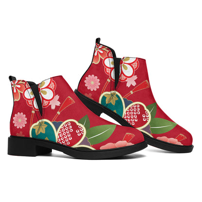 Japanese Kimono Pattern Print Flat Ankle Boots