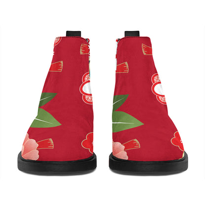 Japanese Kimono Pattern Print Flat Ankle Boots