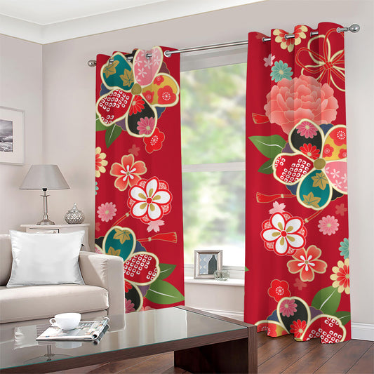Japanese Kimono Pattern Print Grommet Curtains