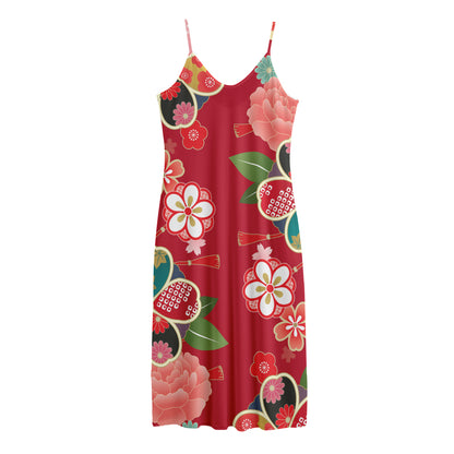 Japanese Kimono Pattern Print Jersey Midi Cami Dress