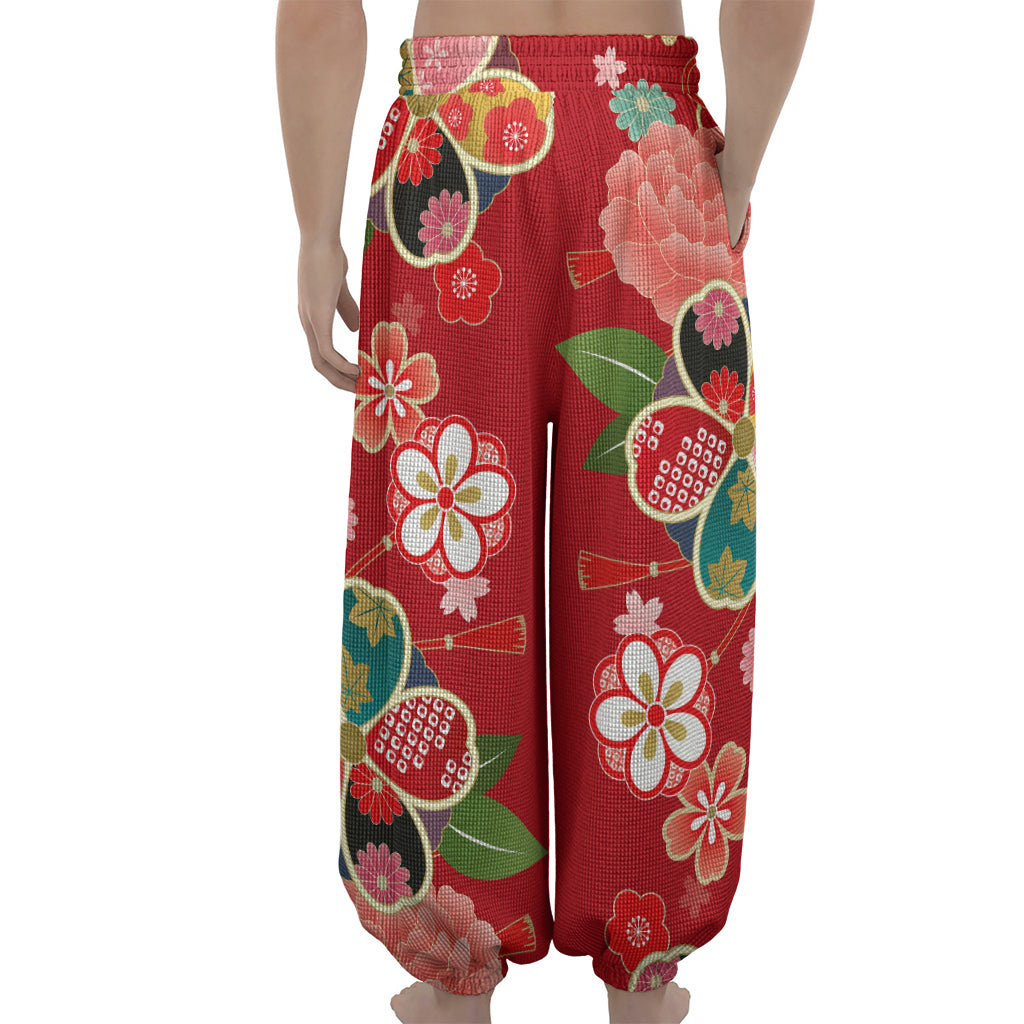Japanese Kimono Pattern Print Lantern Pants