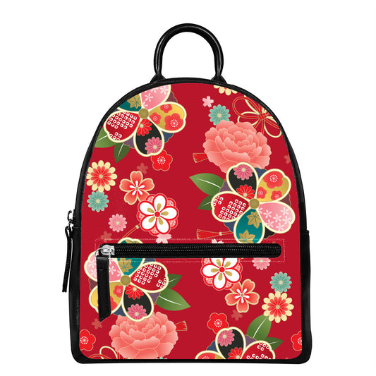 Japanese Kimono Pattern Print Leather Backpack