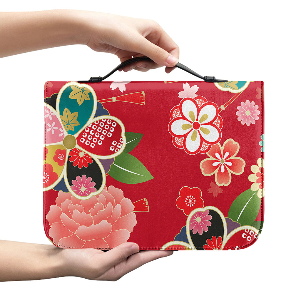 Japanese Kimono Pattern Print Leather Bible Cover