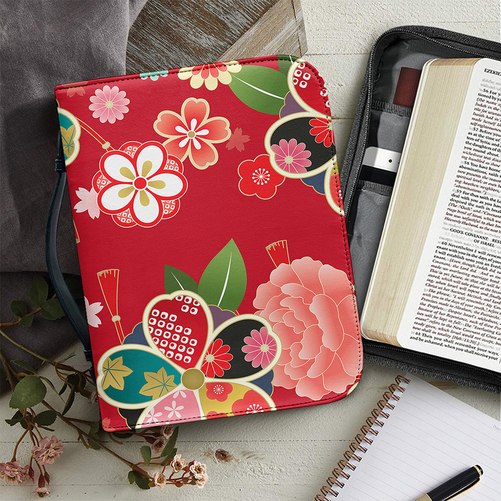 Japanese Kimono Pattern Print Leather Bible Cover