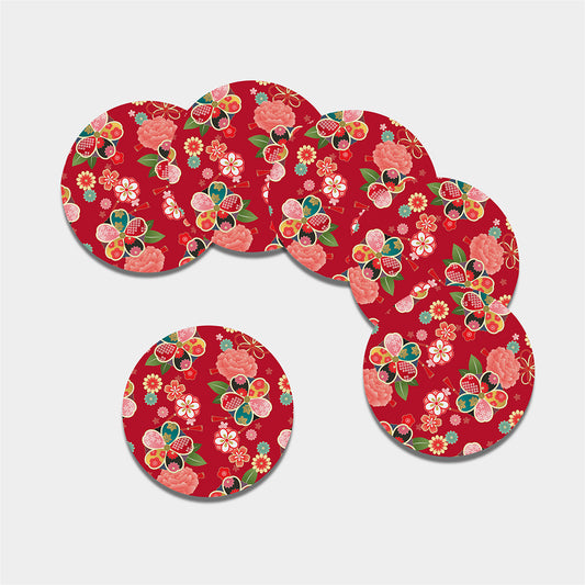 Japanese Kimono Pattern Print Leather Coaster Set