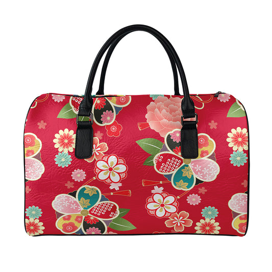 Japanese Kimono Pattern Print Leather Duffle Bag