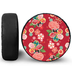 Japanese Kimono Pattern Print Leather Spare Tire Cover