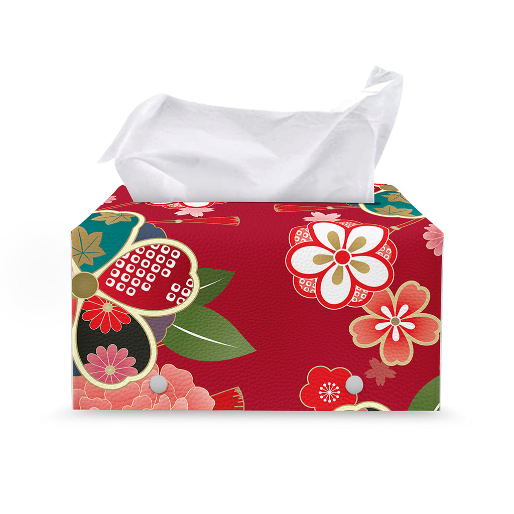 Japanese Kimono Pattern Print Leather Tissue Box Cover
