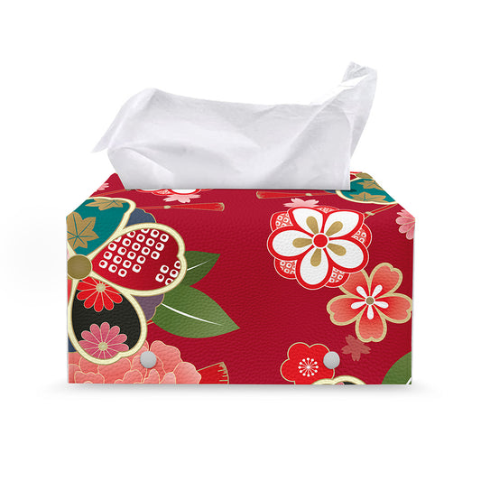Japanese Kimono Pattern Print Leather Tissue Box Cover