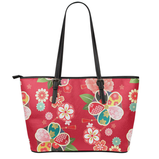 Japanese Kimono Pattern Print Leather Tote Bag