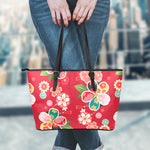 Japanese Kimono Pattern Print Leather Tote Bag