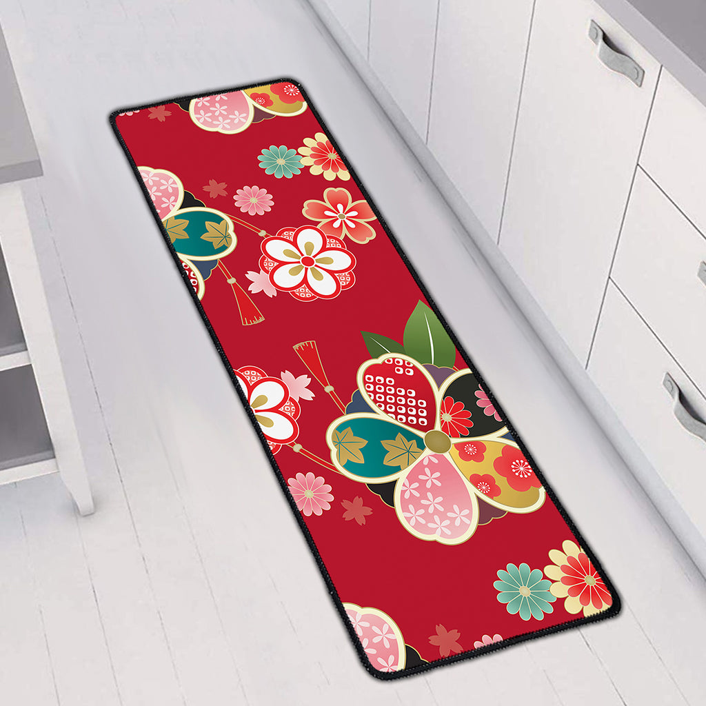 Japanese Kimono Pattern Print Long Kitchen Mat