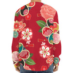 Japanese Kimono Pattern Print Long Sleeve Baseball Jersey