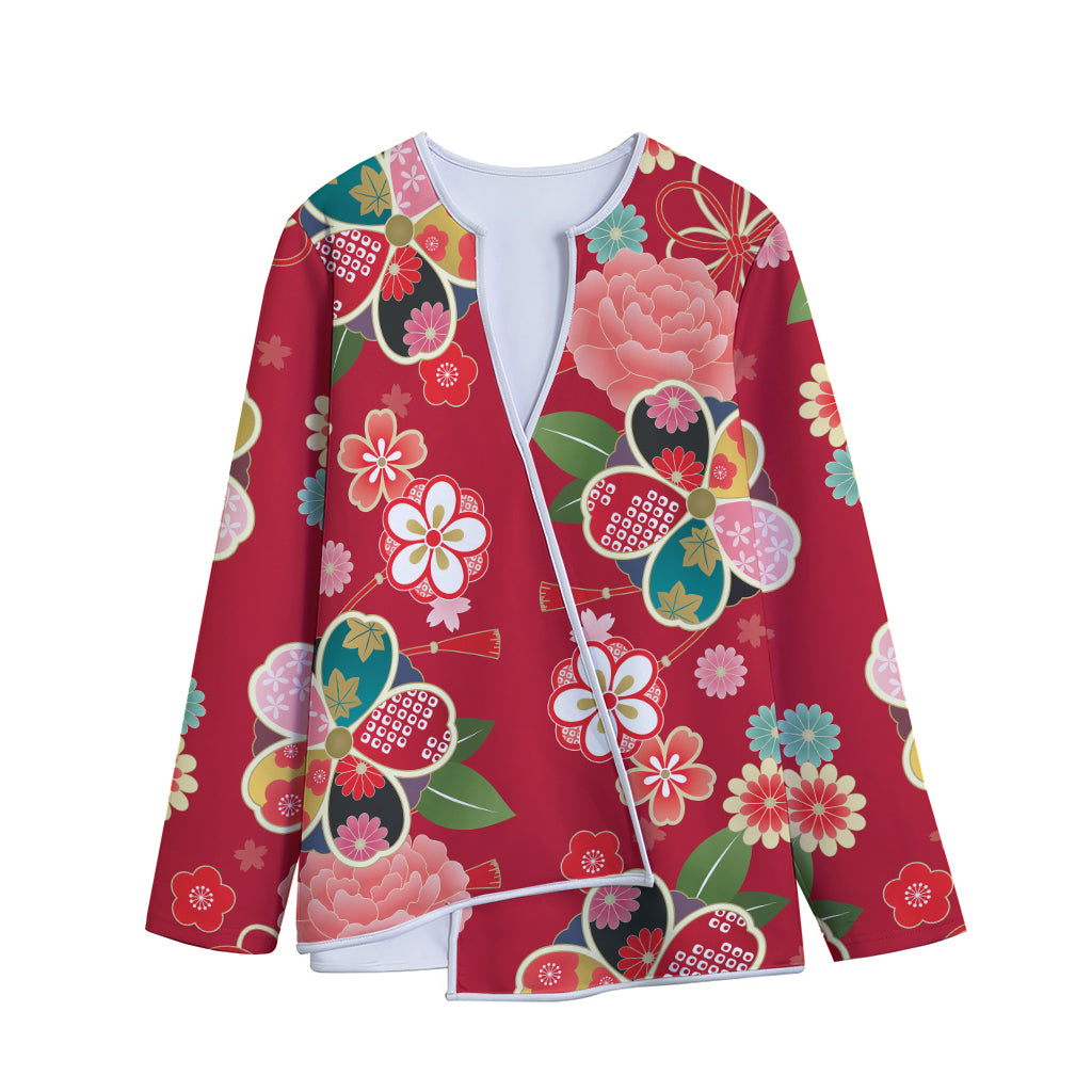 Japanese Kimono Pattern Print Long Sleeve Short Coat