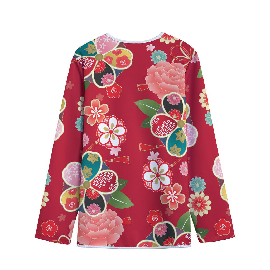 Japanese Kimono Pattern Print Long Sleeve Short Coat