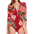 Japanese Kimono Pattern Print Long Sleeve Swimsuit