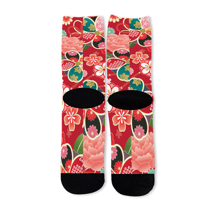 Japanese Kimono Pattern Print Long Socks